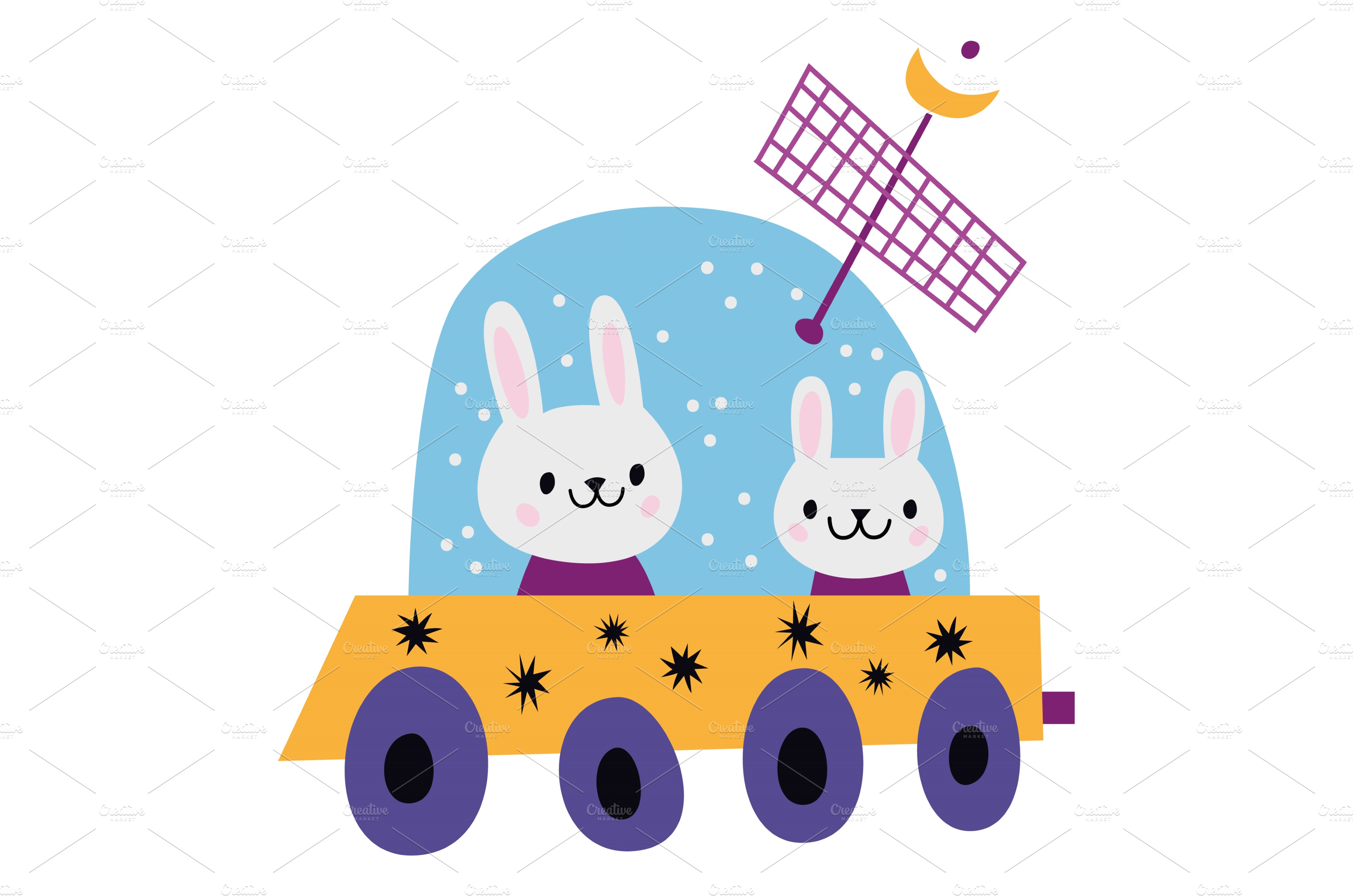 Cute rover with funny animals. Space | Vector Graphics ~ Creative Market