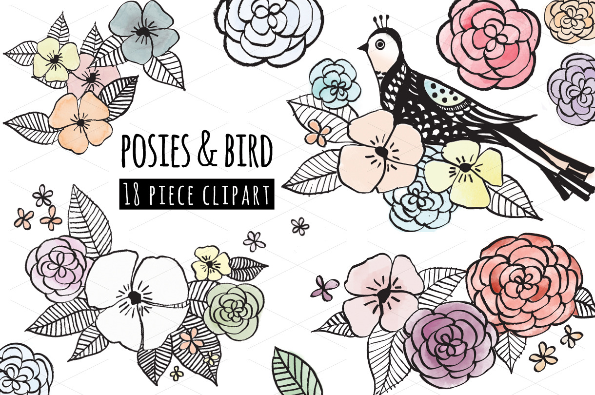 Posies Bird Flower Clipart Bundle Custom Designed Graphics Creative Market