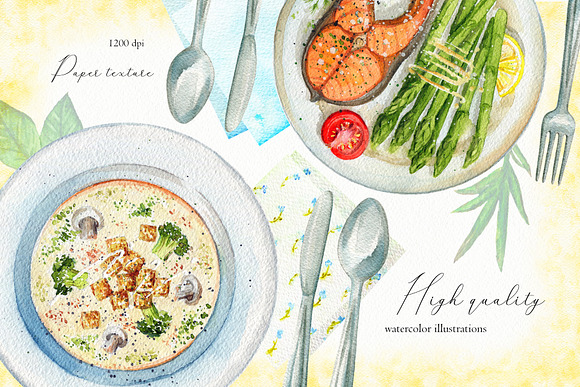 Watercolor postcards  Food Illustrations ~ Creative Market