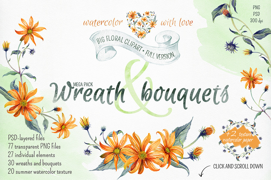 Download Watercolor Flowers Leaves Pre Designed Photoshop Graphics Creative Market