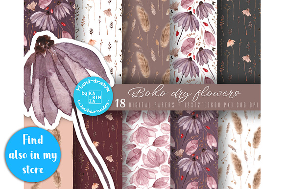 Watercolor BOHO Fall Dry Flowers Clipart