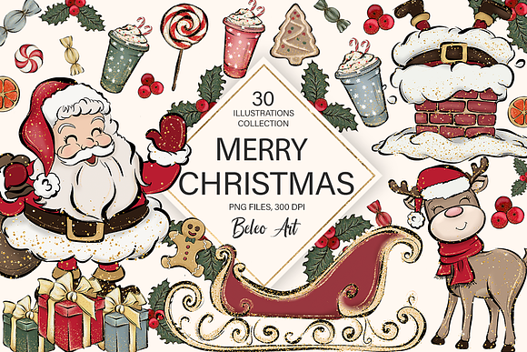 Merry Christmas Clipart| Santa Claus By Beleo Art in Illustrations