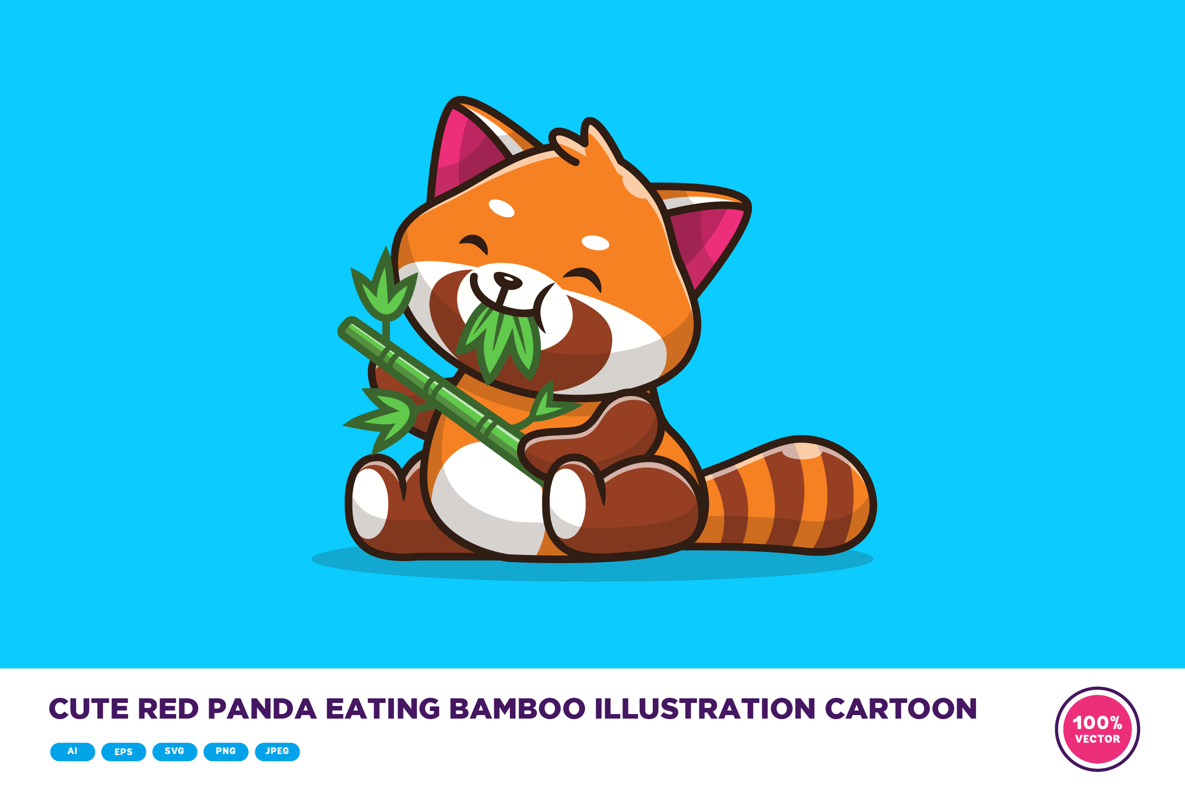 Cute Red Panda Eating Bamboo Cartoon | Photoshop Graphics ~ Creative Market