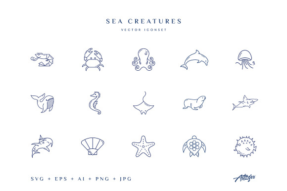 Download Sea Creatures Vector Icons Pre Designed Photoshop Graphics Creative Market