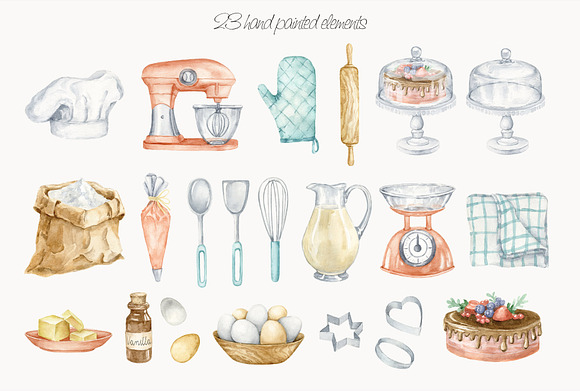 Watercolor Baking Clipart, Baking Supplies, Home Bakery Logo, Cooking  Elements, Culinary Clipart, Kitchen Utensils, Baking Tools Watercolor 