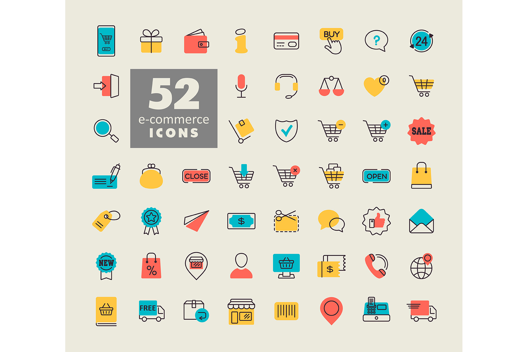 24 hours - Free commerce icons