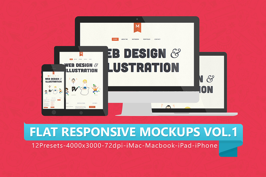 Download 12 Flat Responsive Mockups Creative Photoshop Templates Creative Market