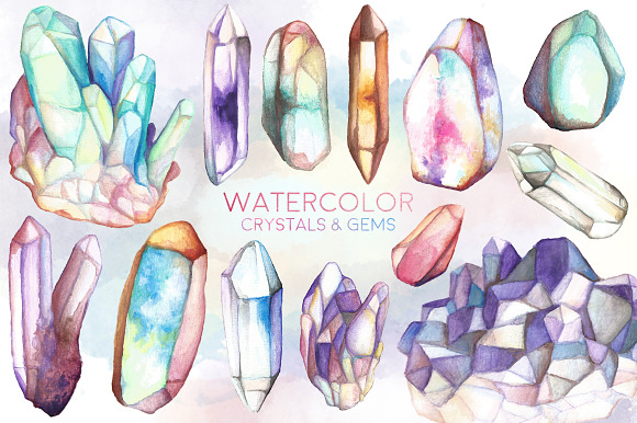 Watercolor Crystals Gems Bundle Custom Designed Illustrations Creative Market