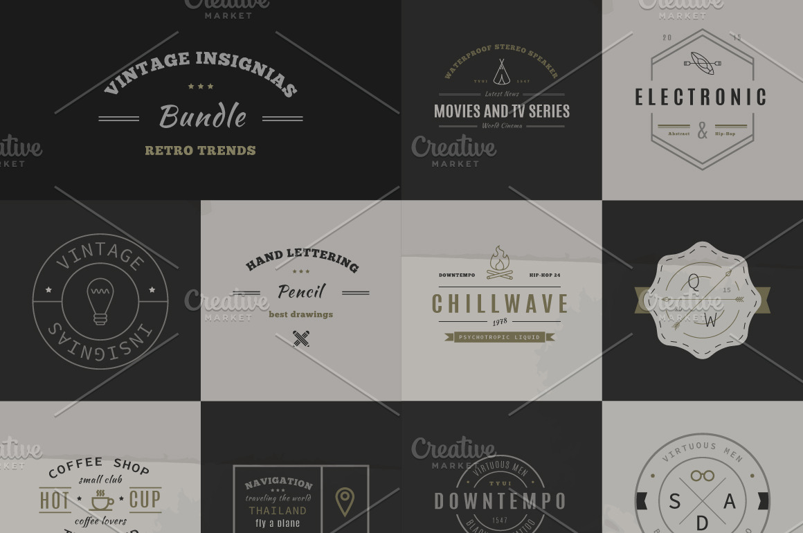 34 Trendy Retro Vintage Insignias | Illustrator Graphics ~ Creative Market