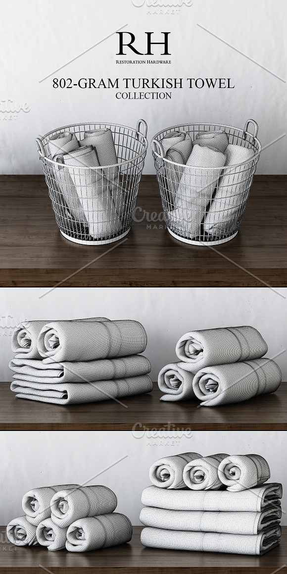 Restoration Hardware - RH HAND TOWELS WHITE (2 each) 802-GRAM TURKISH TOWEL  NWT