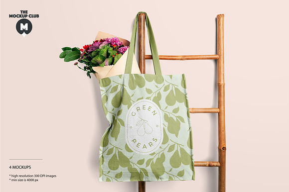 Cute Tote Bag Mockup for Print on Demand Floral Aesthetic 