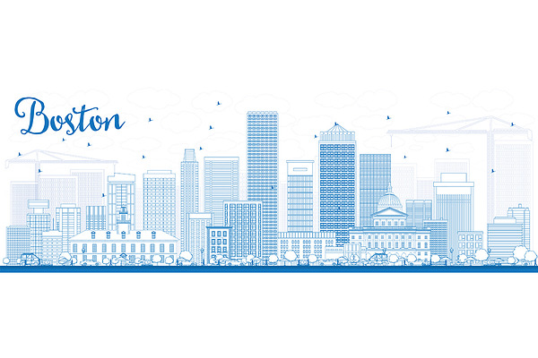 Outline Boston Skyline Pre Designed Illustrator Graphics Creative Market