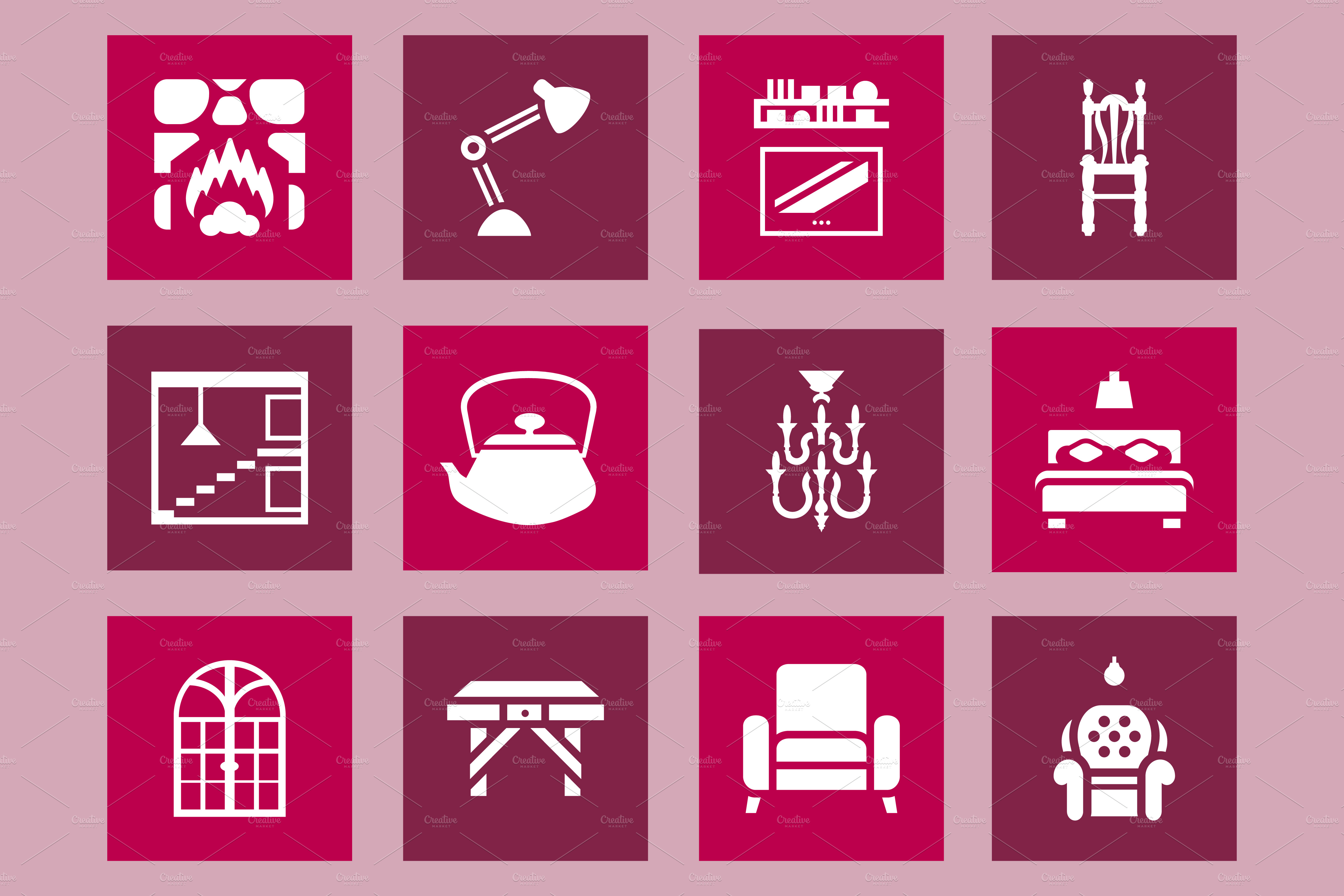 Furniture & interior design icon set | Pre-Designed Illustrator