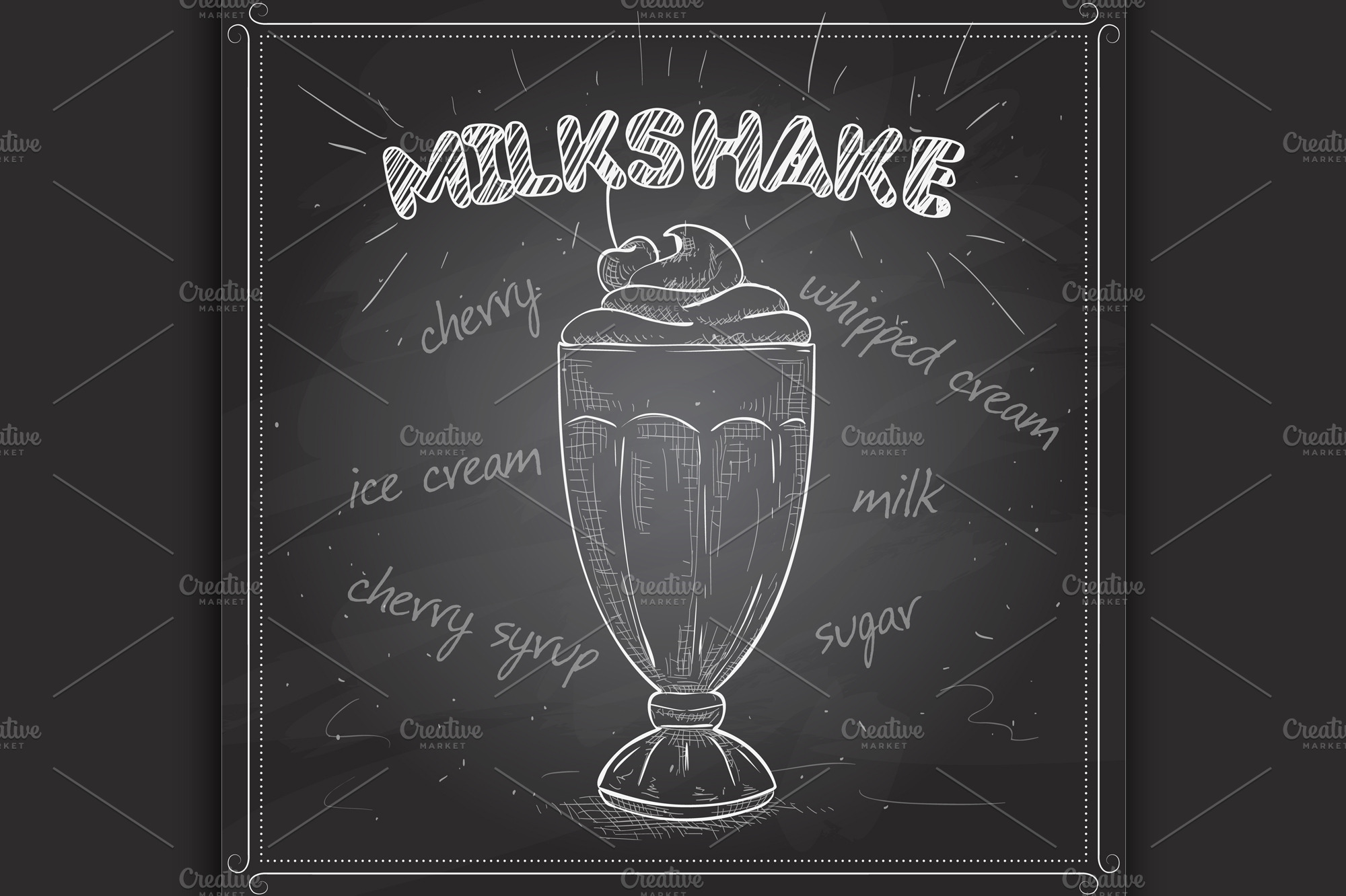 Milkshake Scetch On A Black Board Illustrator Graphics ~ Creative Market 