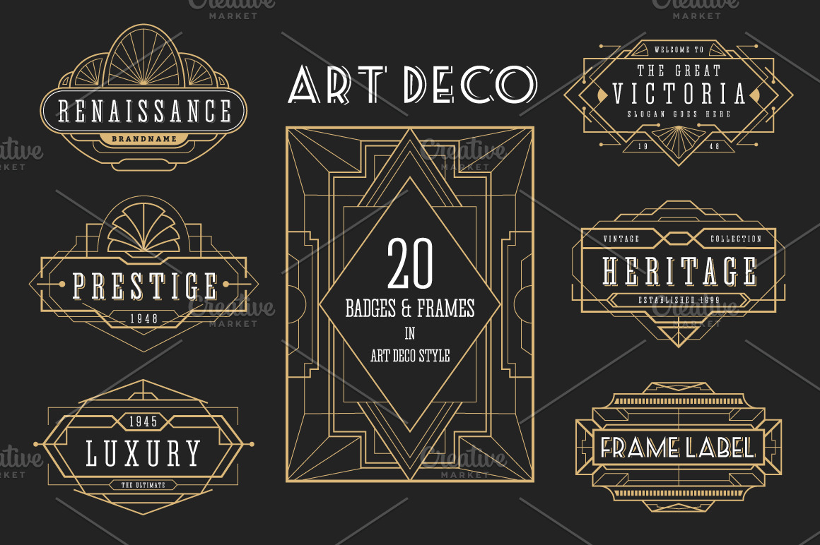 20 ArtDeco Badges & Frames | Decorative Illustrations ~ Creative Market