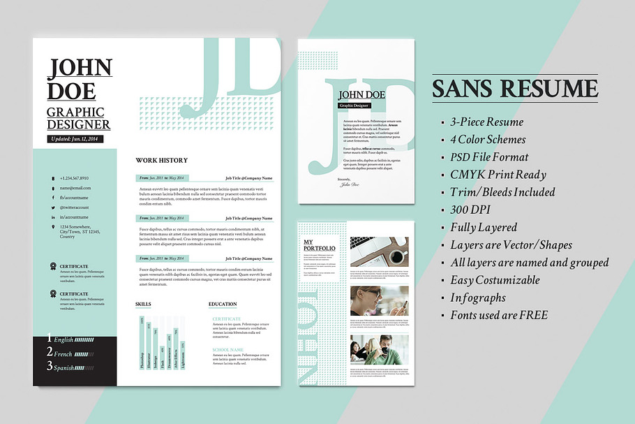 Sans Resume -Cover Letter -Portfolio | Creative Photoshop Templates ...