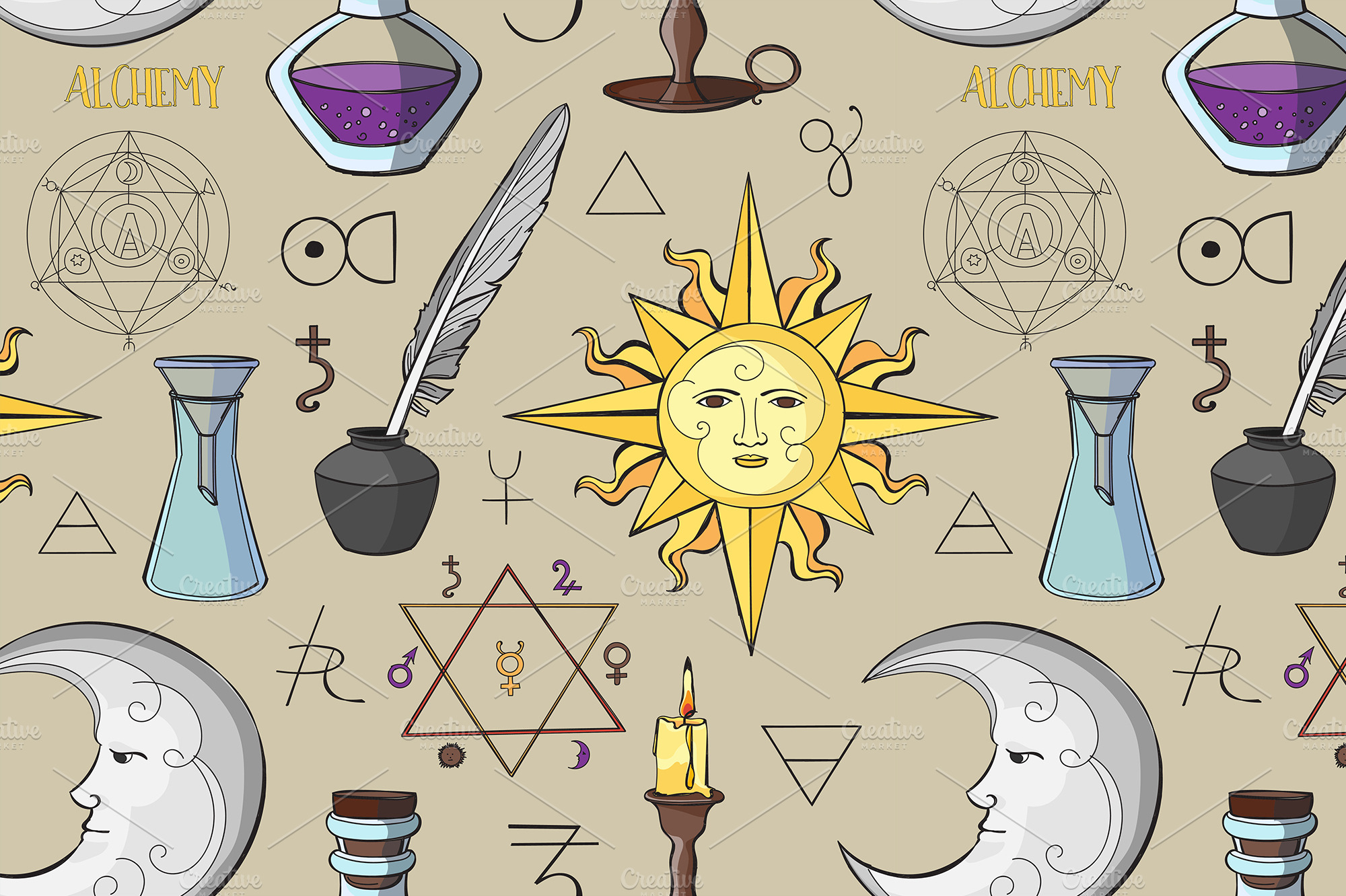 Alchemy symbols pattern Illustrator Graphics Creative Market