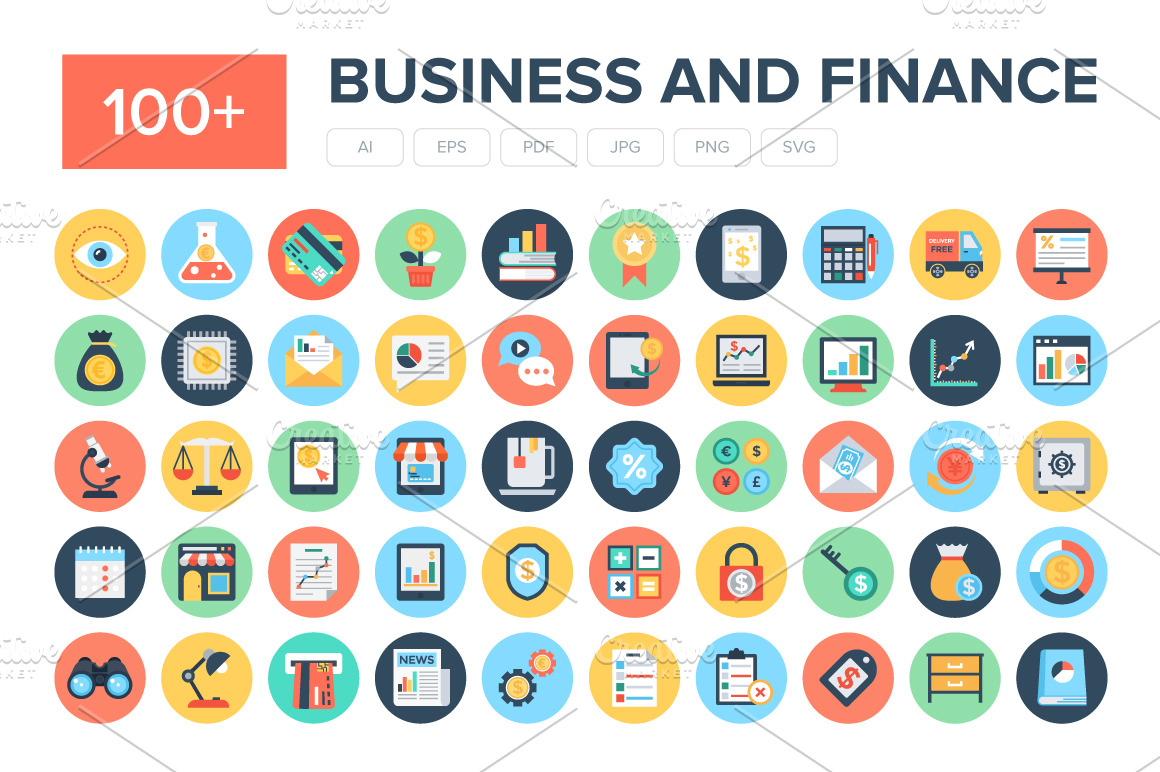 100+ Flat Business and Finance Icons | Icons ~ Creative Market