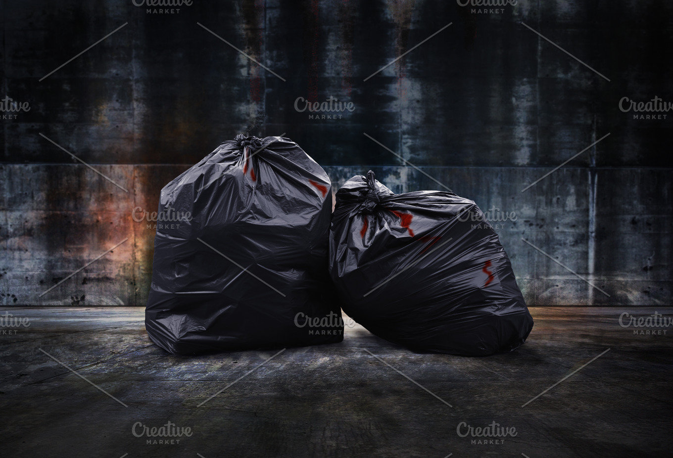 Black and Red Garbage Bags Infected Garbage Bag Stock Photo