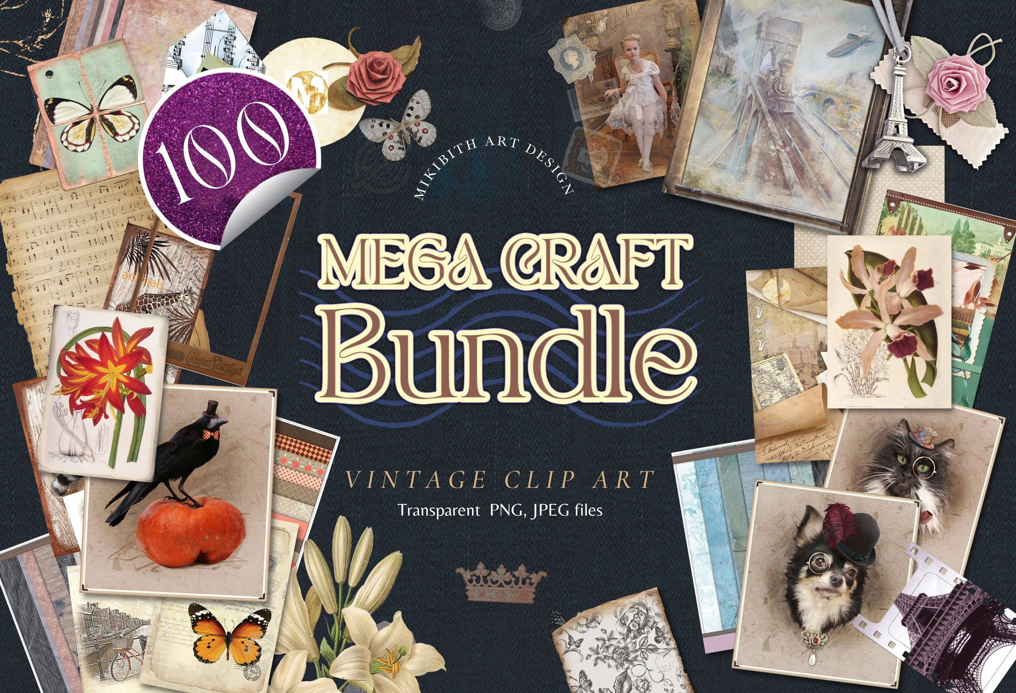 Mega Antique Papers Crafting Bundle, Ephemera Paper Digital