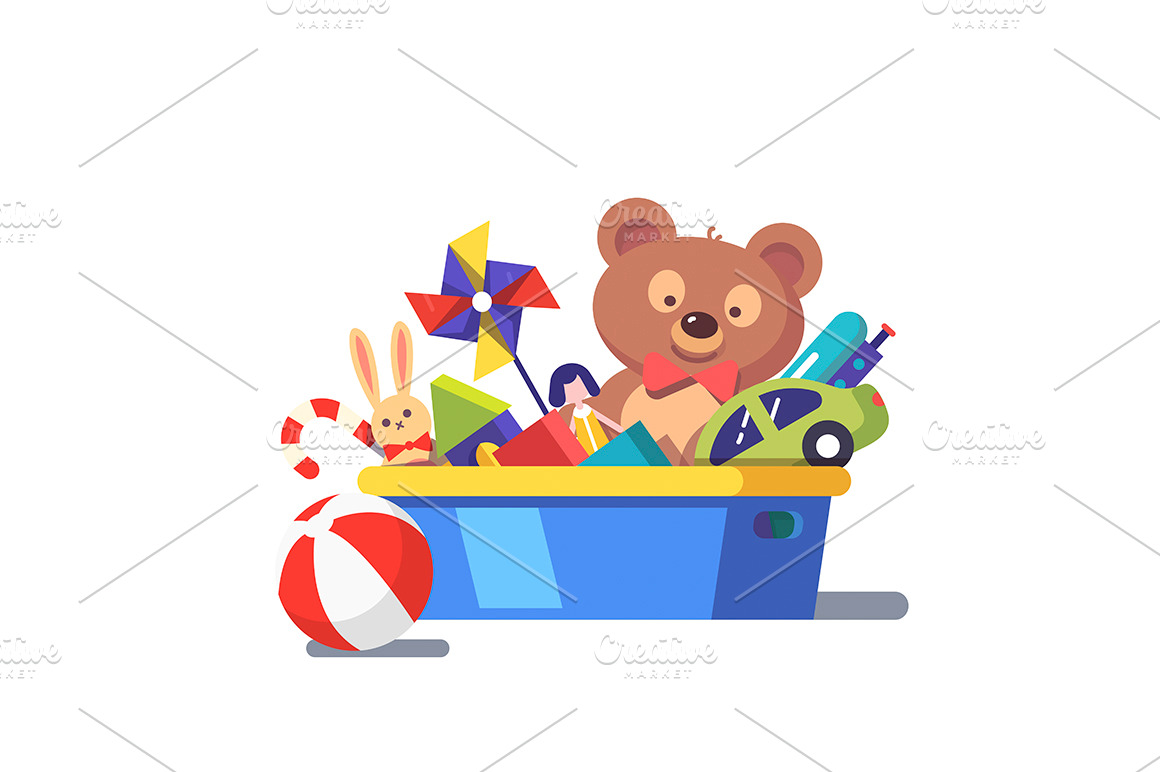 Kids toy box full of toys | Object Illustrations ~ Creative Market