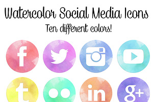 Watercolor Social Media Icons Set Custom Designed Web Elements Creative Market