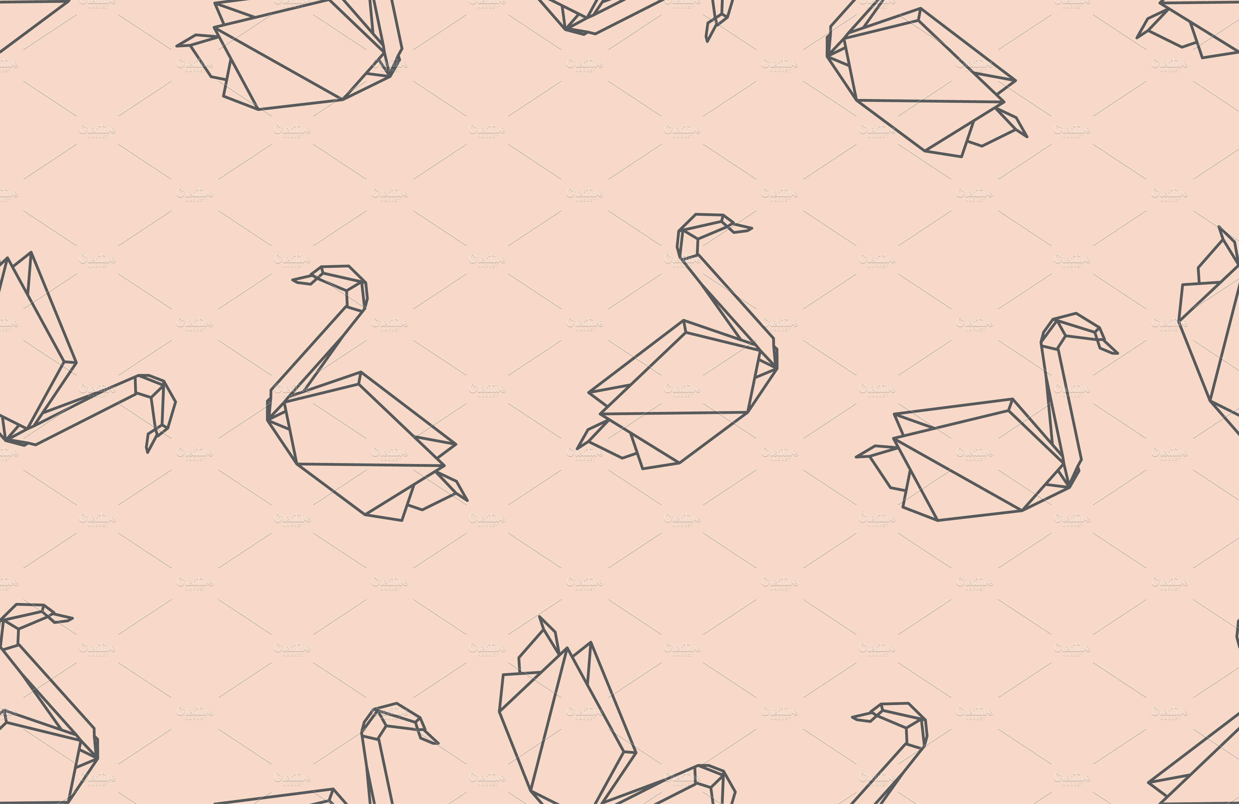 Origami bird swan seamless pattern PreDesigned Illustrator Graphics Creative Market