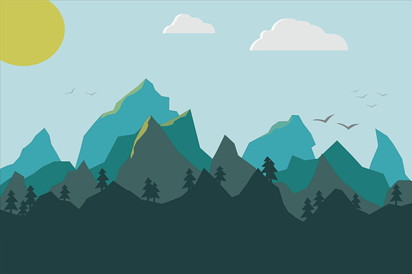 Multi-colored mountains and the moon | Pre-Designed Illustrator ...