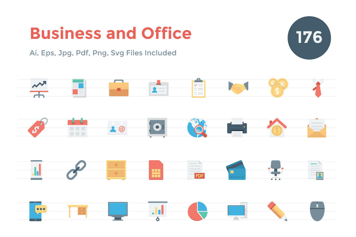 176 Flat Business and Office Icons | Icons ~ Creative Market