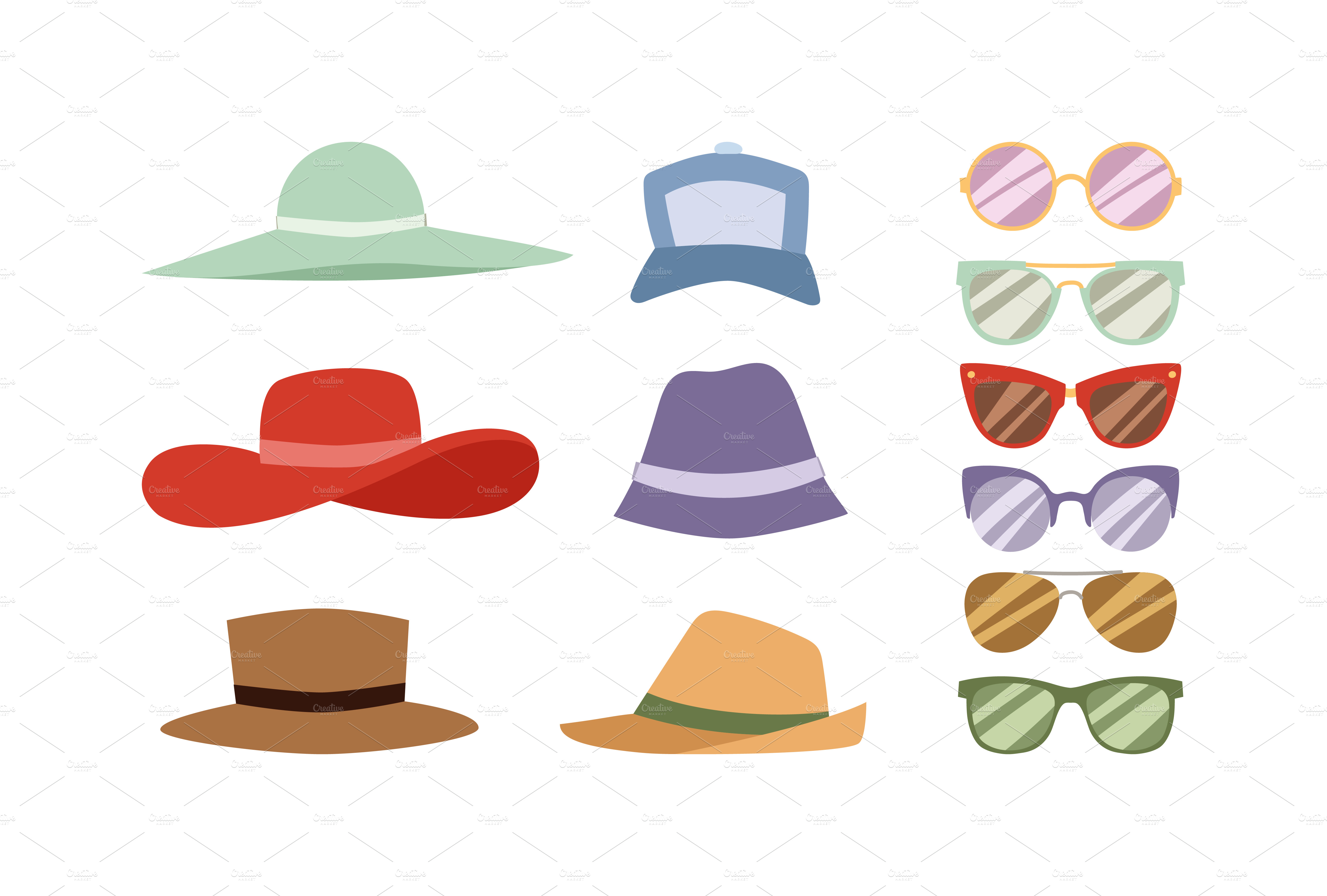 Hats and sunglasses vector set | People Illustrations ~ Creative Market