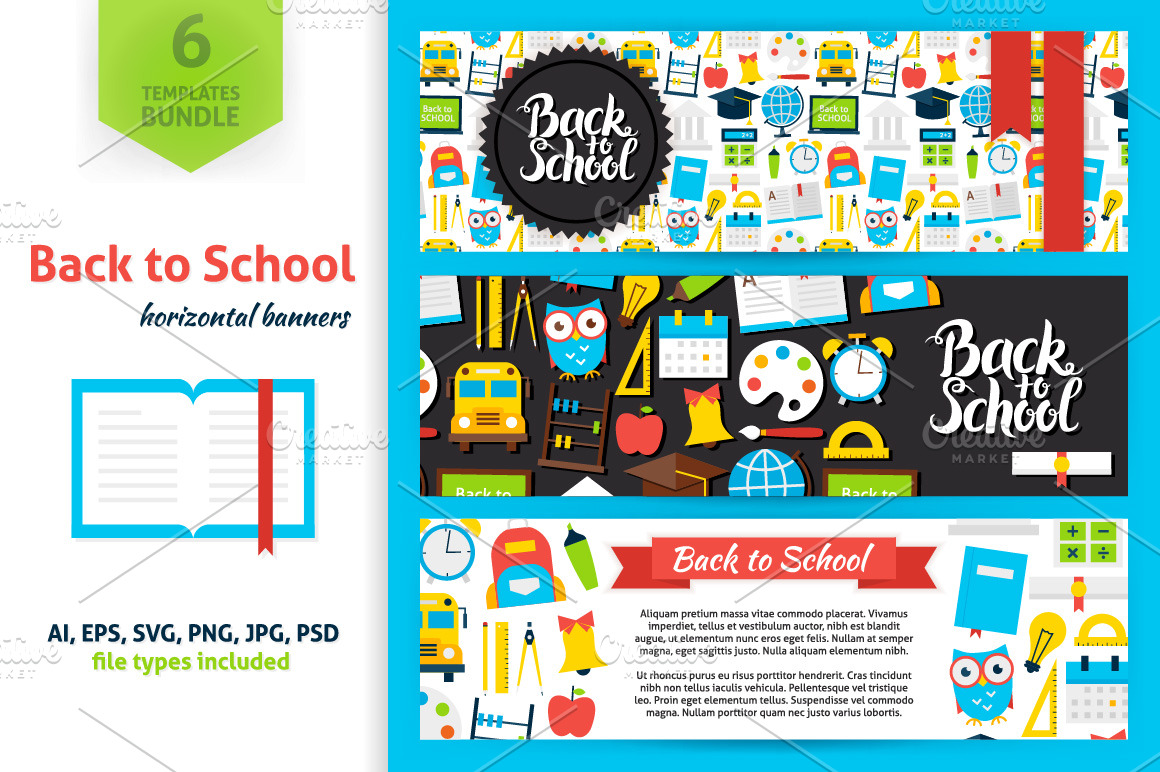 Back to School Horizontal Banners | Photoshop Graphics ~ Creative Market