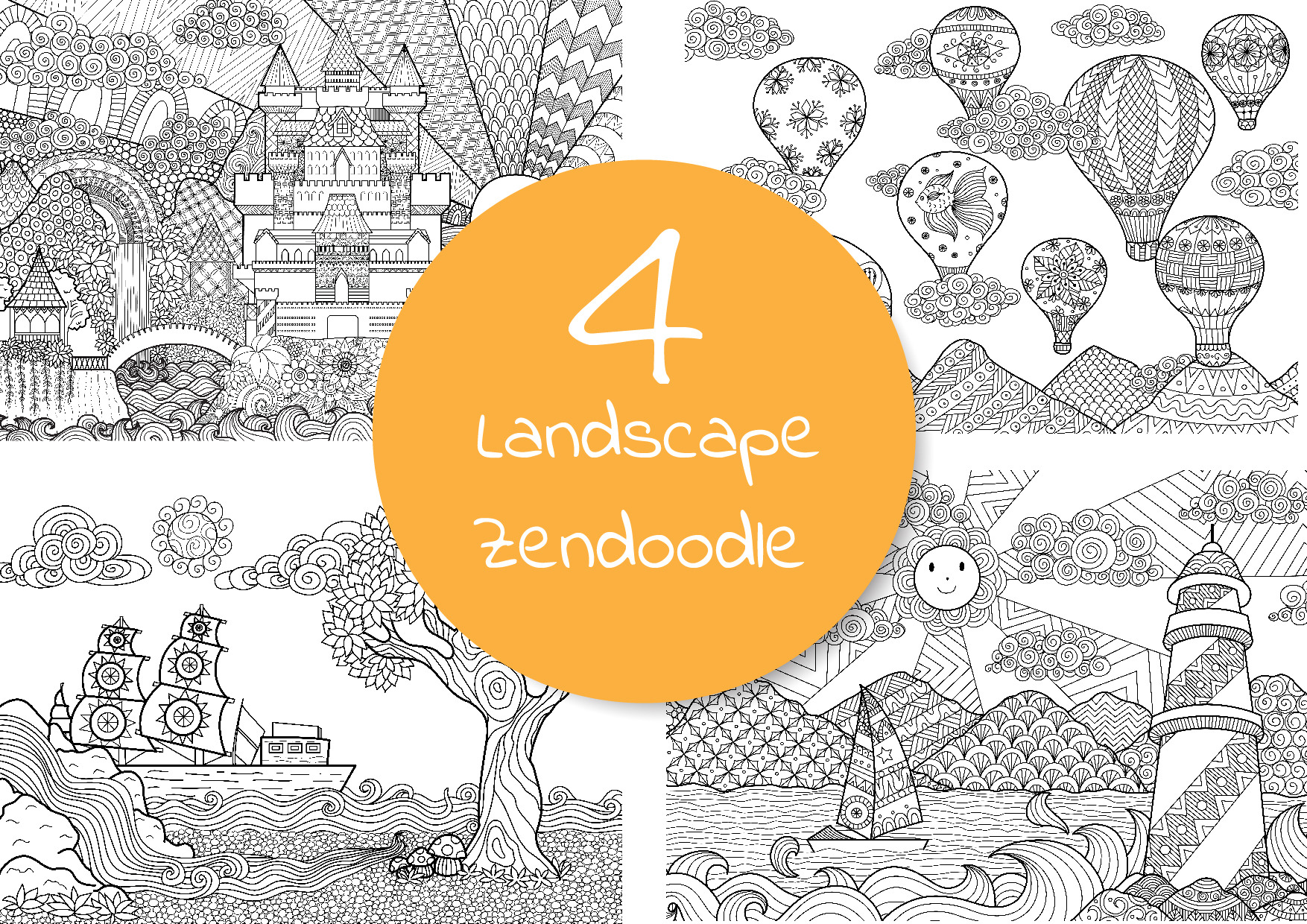 Landscape doodles | Pre-Designed Illustrator Graphics ~ Creative Market