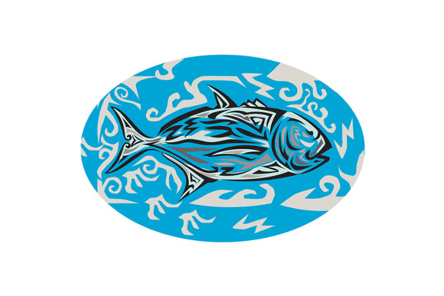 Download Giant Trevally Side Oval Tribal Art Pre Designed Illustrator Graphics Creative Market