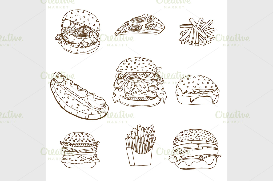 sketchy fast food illustrations. | Background Graphics ~ Creative Market