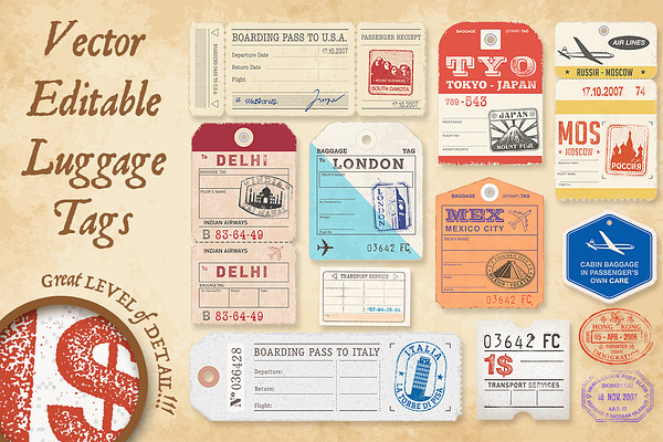 Vector Luggage Tags Illustrations 2 | Creative Illustrator Templates