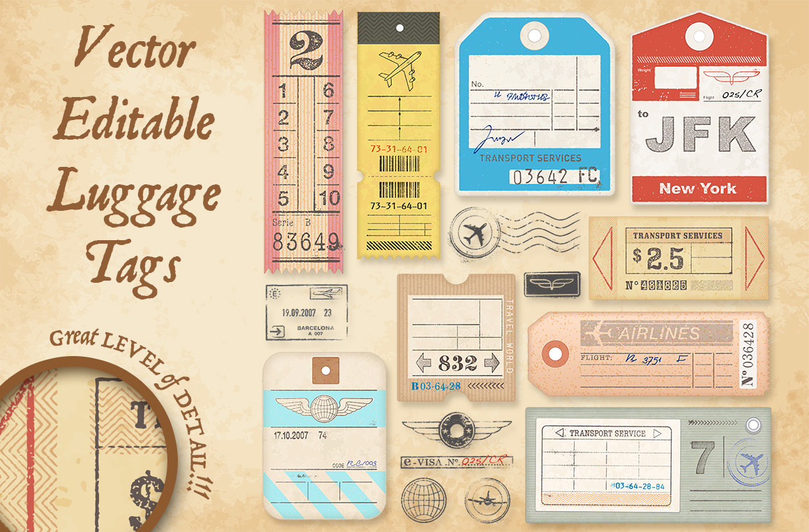 Vector Luggage Tags Illustrations 3 | Pre-Designed Photoshop Graphics