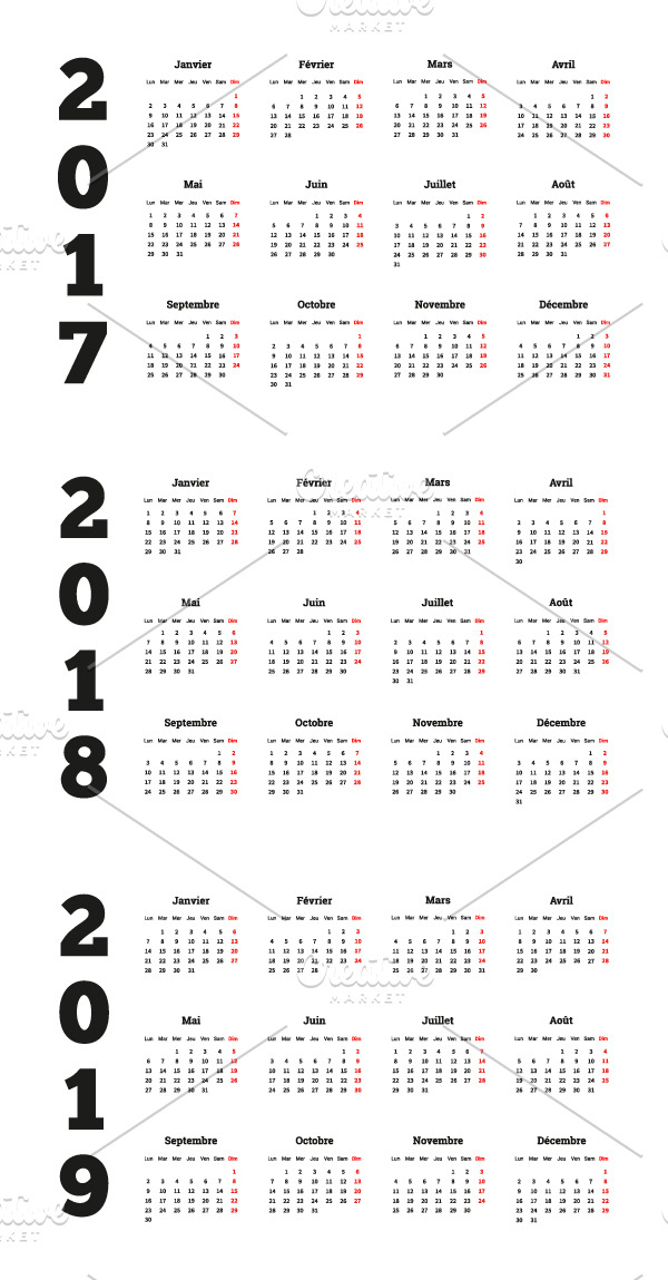 Set of simple calendars in french | Illustrator Graphics ~ Creative Market