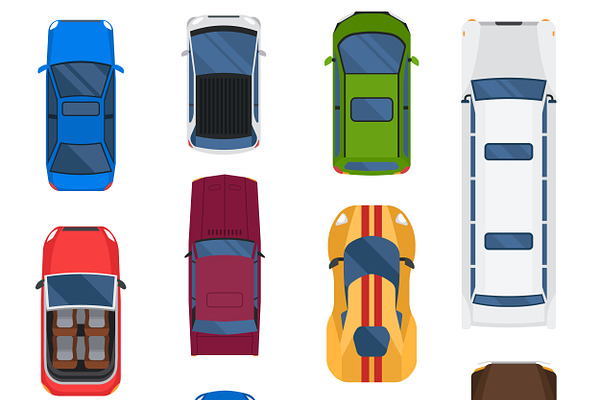 Car top view vector set | Pre-Designed Illustrator Graphics ~ Creative