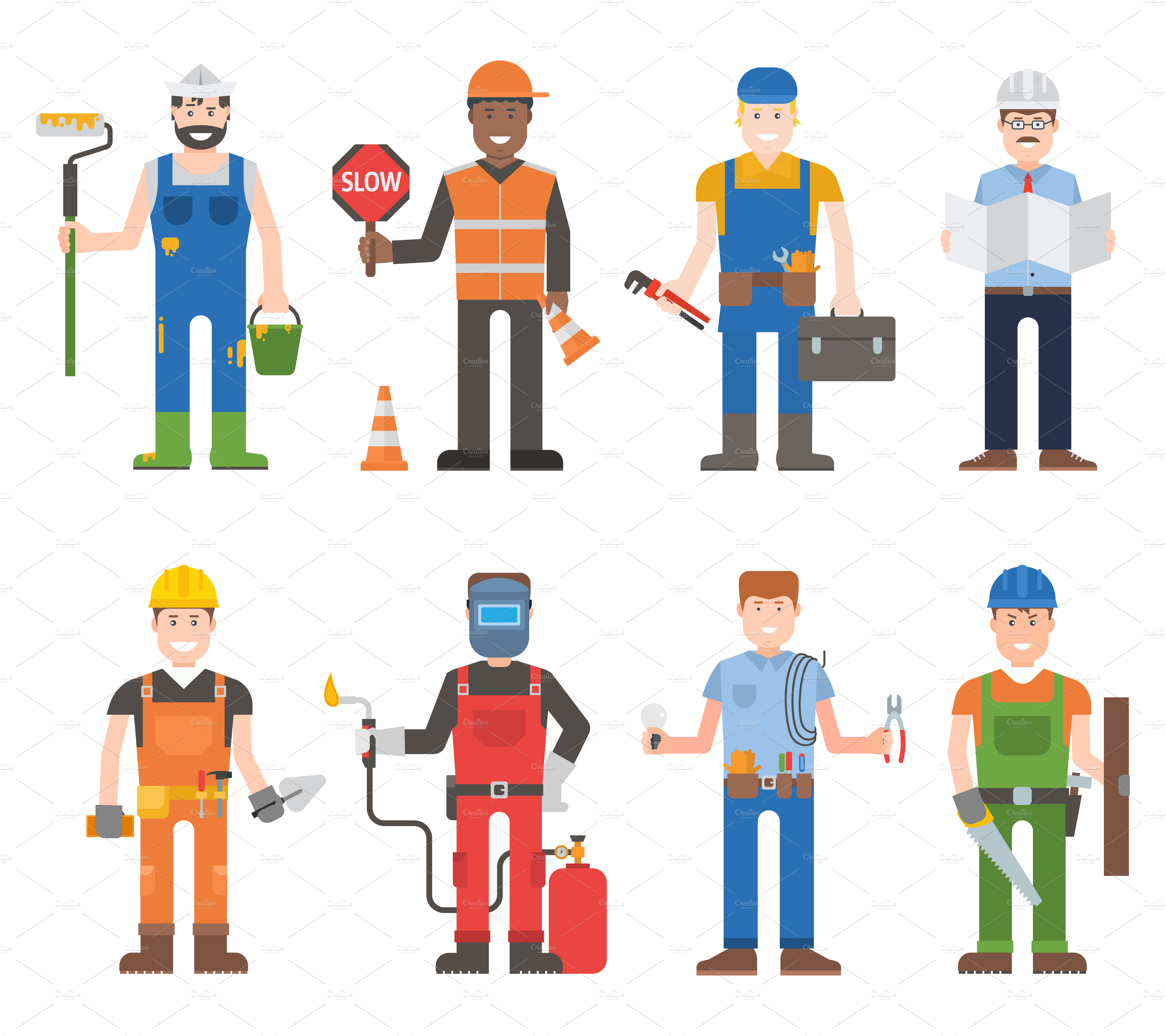 Workers man vector set | Pre-Designed Illustrator Graphics ~ Creative