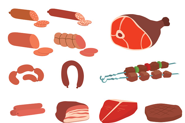 Set of fresh and prepared meat beef | Pre-Designed Vector Graphics