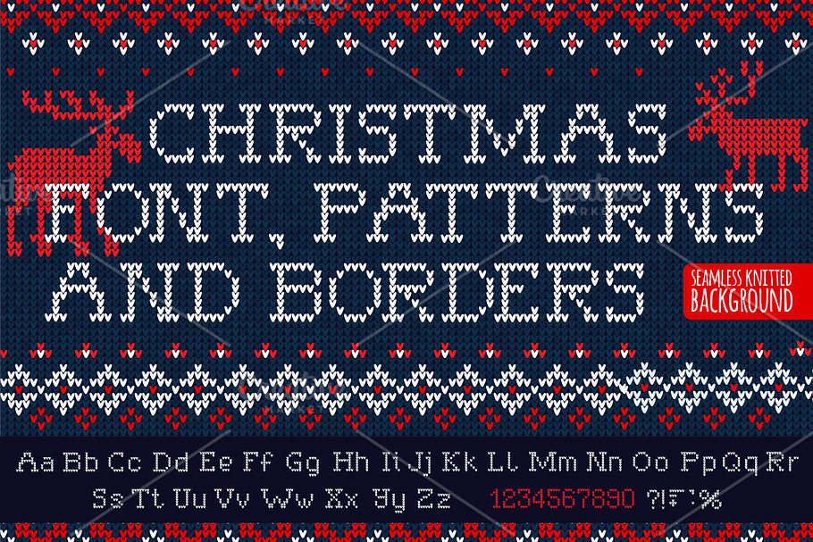 Knitted font and seamless background PreDesigned Illustrator