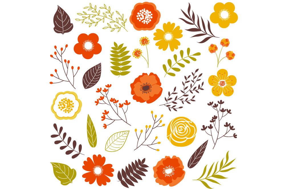 Fall Flowers Set Illustrator Graphics Creative Market