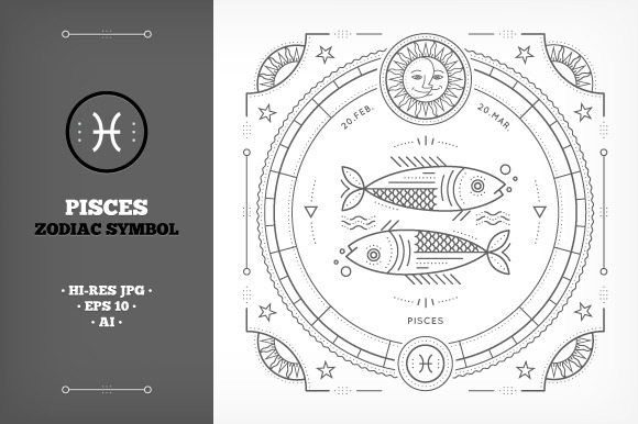 ♓ Pisces Symbol Illustration | Pre-Designed Illustrator Graphics