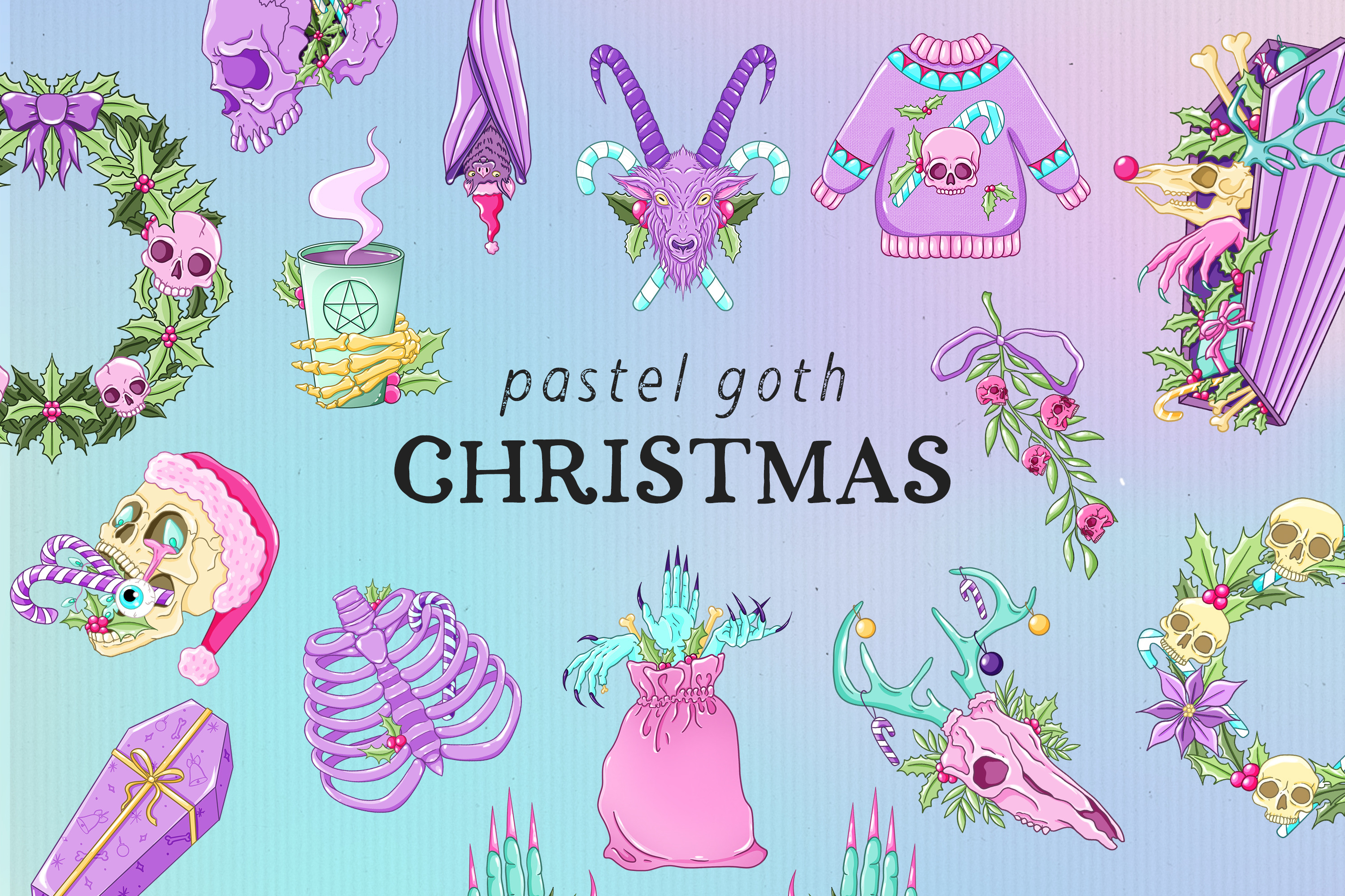 Pastel Goth Christmas Spooky X Mas Illustrations ~ Creative Market