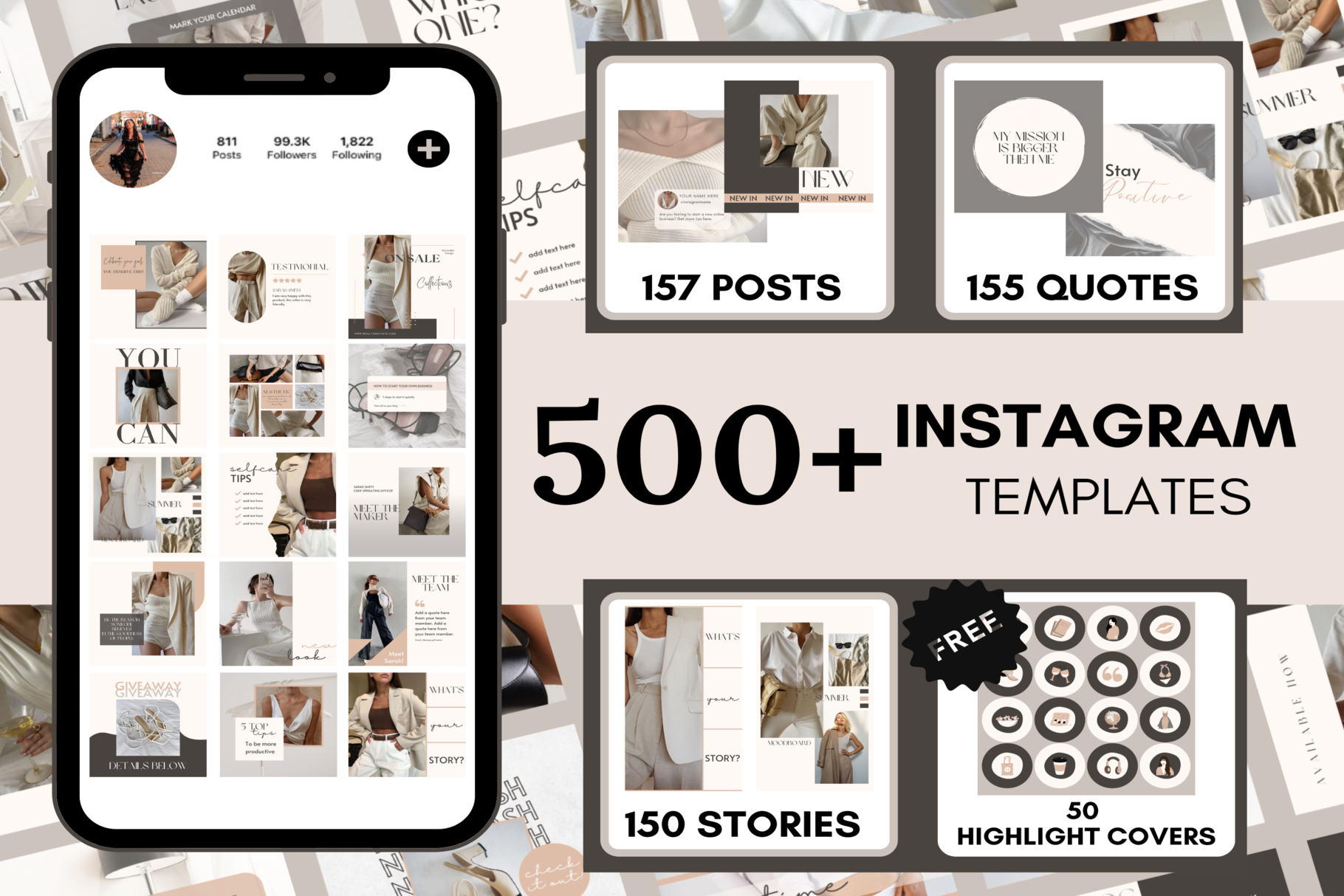 NEUTRAL Instagram Templates Bundle | Social Media Templates ~ Creative ...