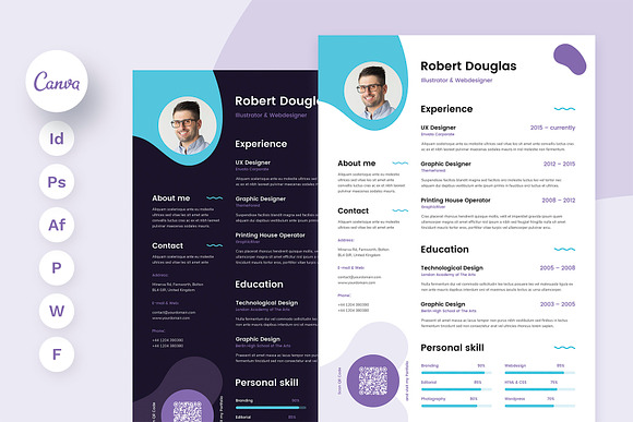 Liquid Resume CV Template Dark Mode | Creative Market