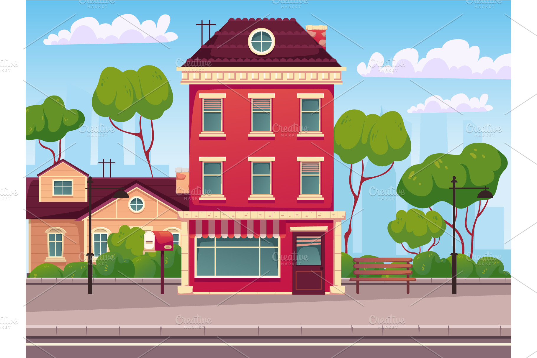 Empty city street building | Illustrator Graphics ~ Creative Market