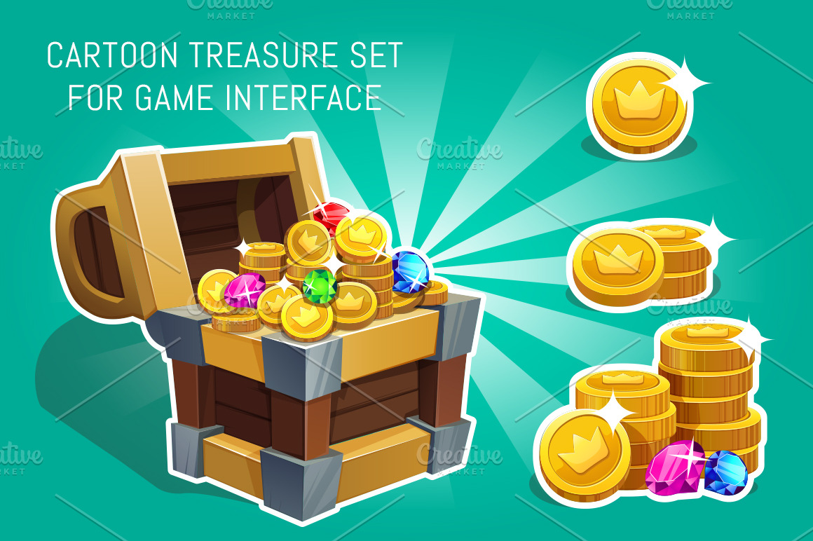 Cartoon treasure for game interface | Illustrator Graphics ~ Creative