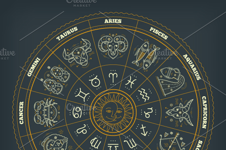 Zodiac circle with horoscope signs | Pre-Designed Illustrator Graphics