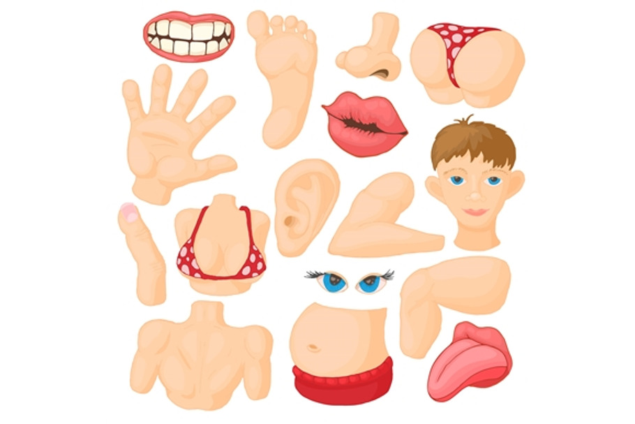 Body parts icons set, cartoon style | Pre-Designed Illustrator Graphics